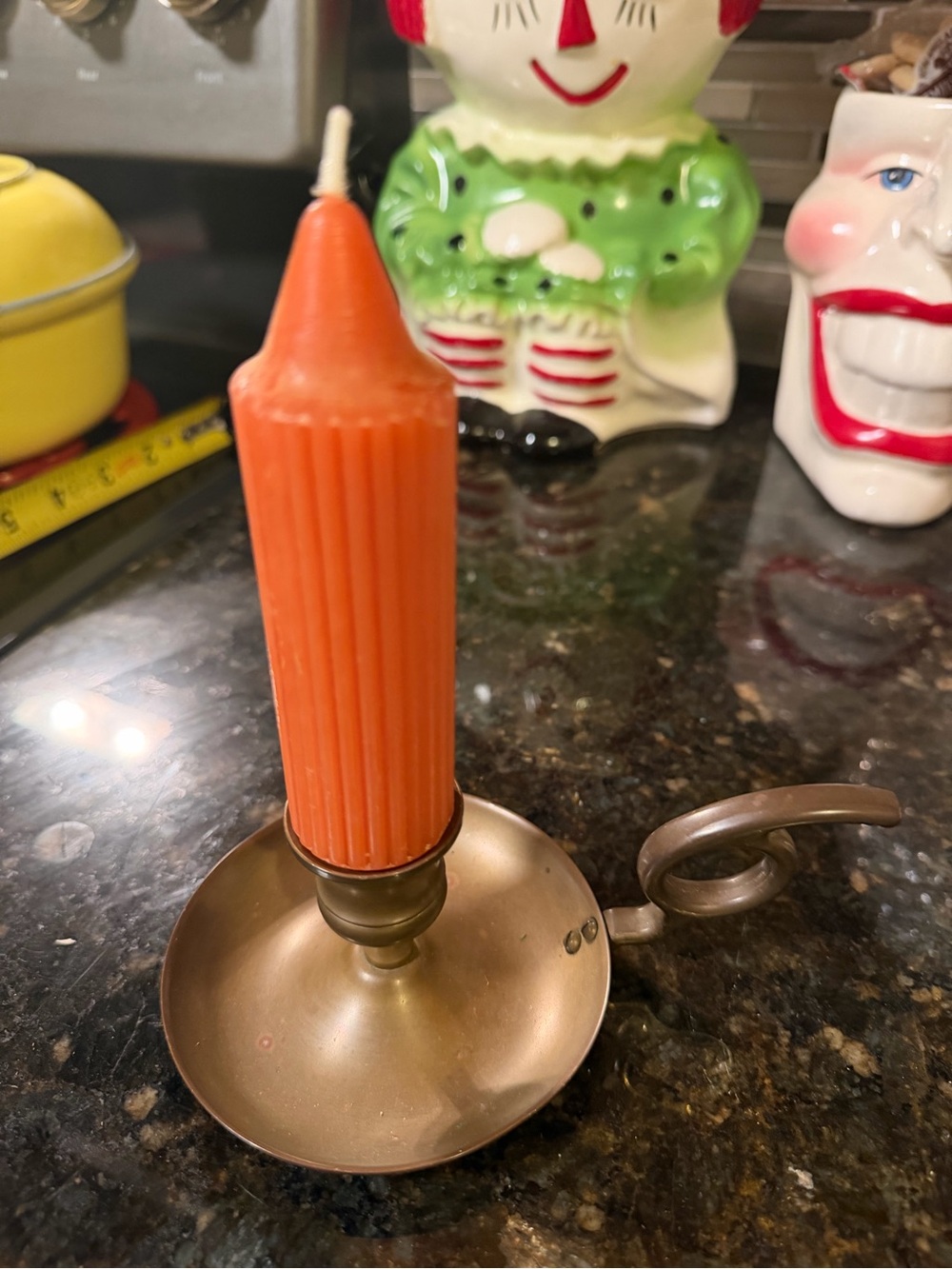 Antique brass chamber-stick candle holder
